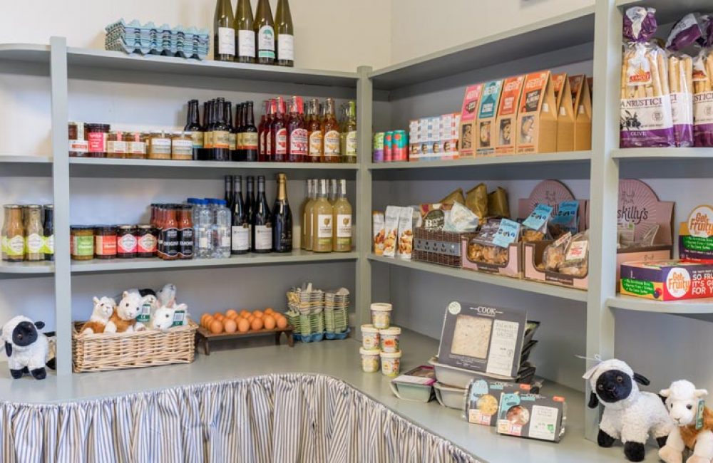 Shot of local food items for sale on shelving